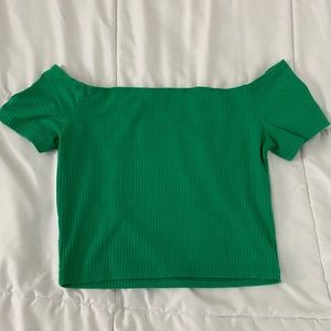 SHEIN Green Ribbed Off The Shoulder Top